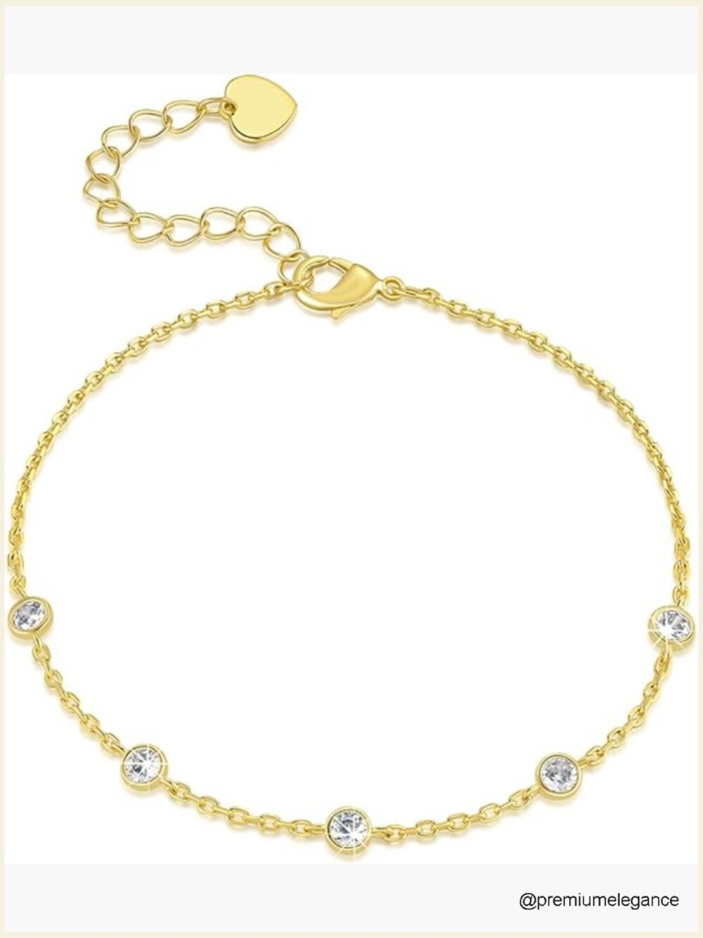 14K Gold Link Bracelet with Cubic Zirconia Adjustable 7-8.6 Inches